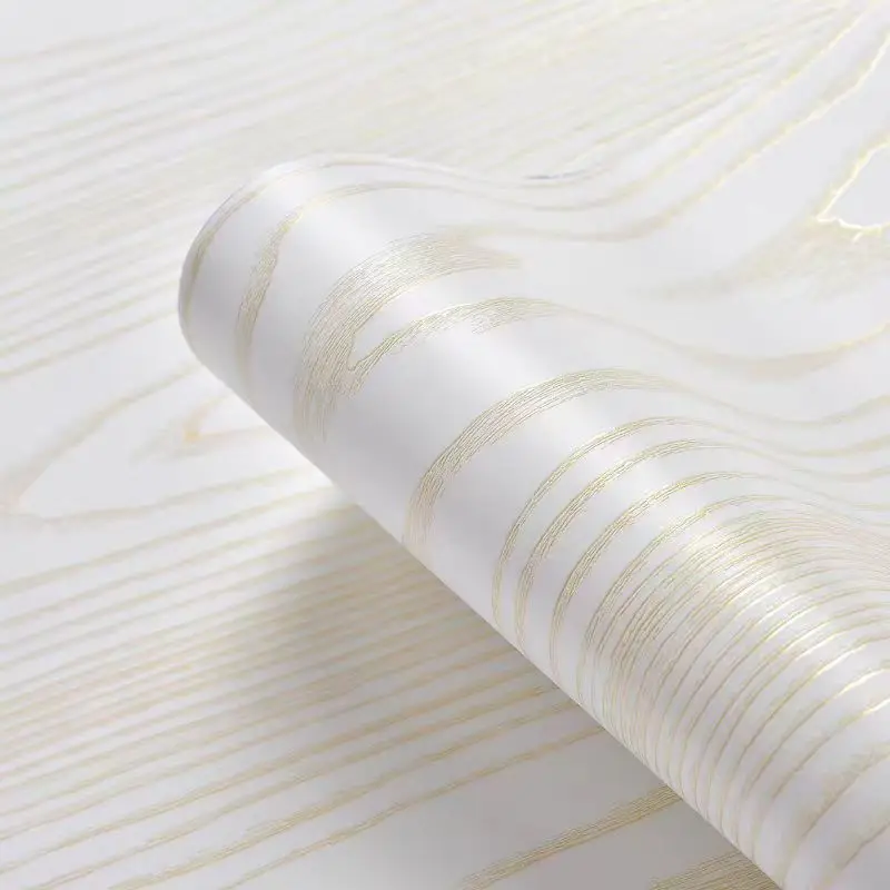 Wooden Design Wallpaper Gold and White Peel and Stick Wallpaper Waterproof Self Adhesive for Bedroom Kitchen Decor