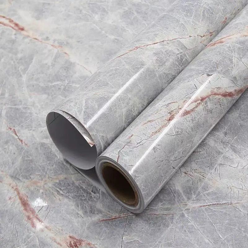 Glossy Waterproof Marble Sticker Wallpaper Peel and Stick PVC Self Adhesive 3D Wallpaper Roll for Kitchen Decor