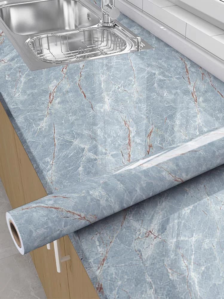 Glossy Waterproof Marble Sticker Wallpaper Peel and Stick PVC Self Adhesive 3D Wallpaper Roll for Kitchen Decor detail 2