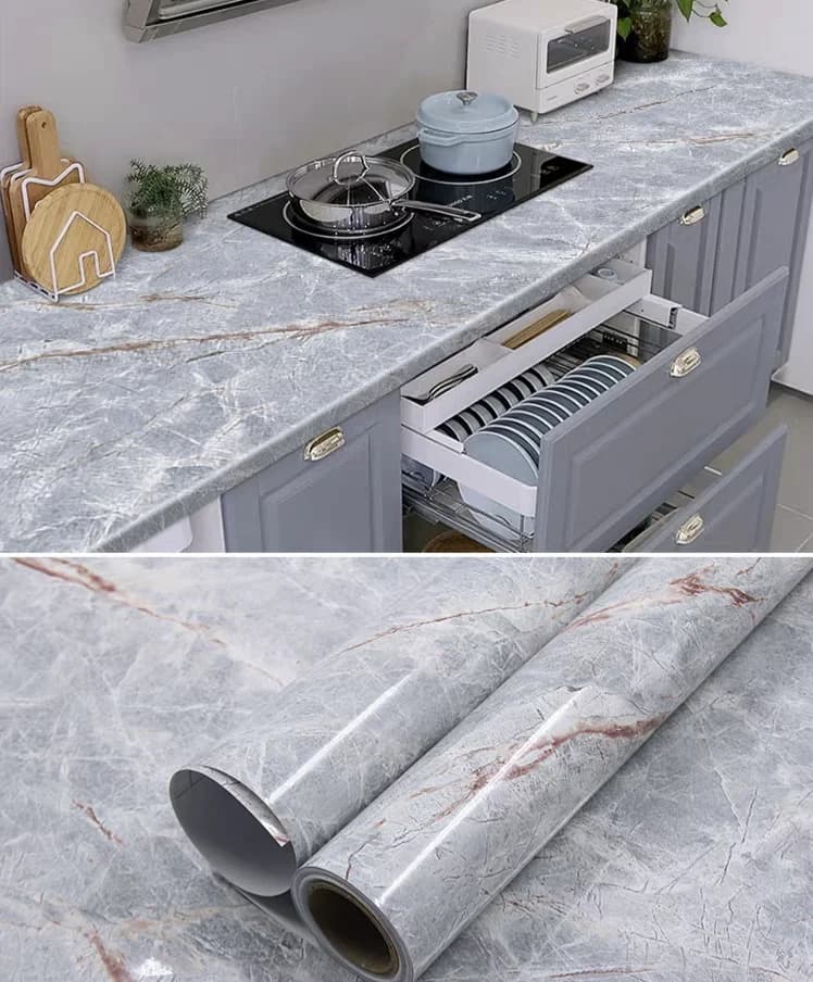 Glossy Waterproof Marble Sticker Wallpaper Peel and Stick PVC Self Adhesive 3D Wallpaper Roll for Kitchen Decor detail 4