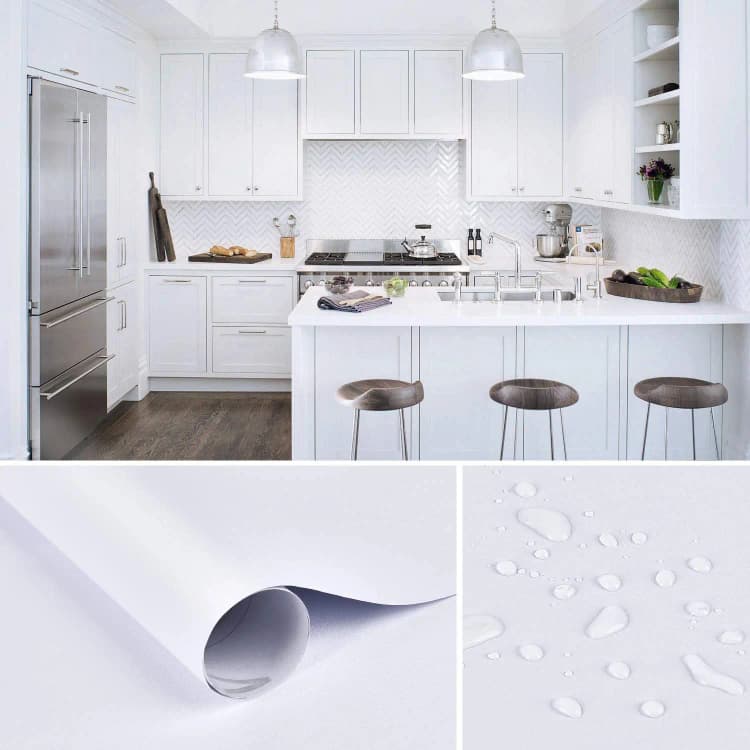 High Quality Solid Matte White Wallpaper Peel and Stick Self-Adhesive Waterproof Wallpaper for Kitchen Home Decor detail 3