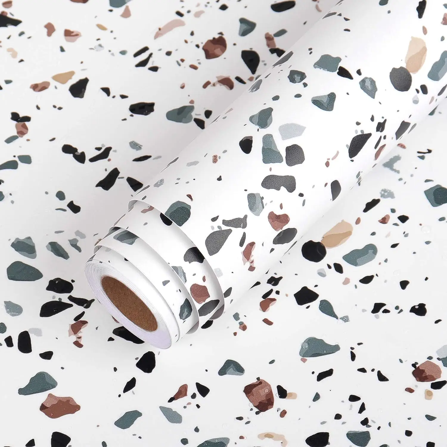 White Terrazzo Marble Waterproof Self-adhesive Granite Wallpaper Roll Peel and Stick Wallpaper for Kitchen Decor