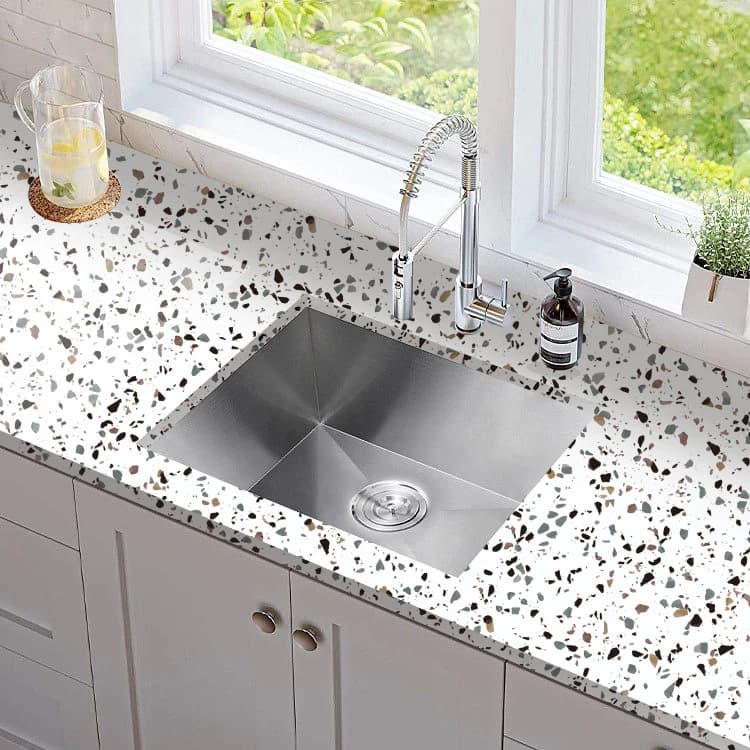 White Terrazzo Marble Waterproof Self-adhesive Granite Wallpaper Roll Peel and Stick Wallpaper for Kitchen Decor detail 2
