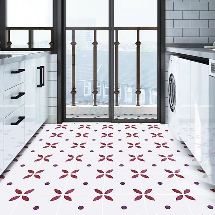 Custom Waterproof Antislip Floral Pattern Peel and Stick Self Adhesive Pvc Vinyl Floor Sticker Wallpaper for Kitchen Bathroom detail 2
