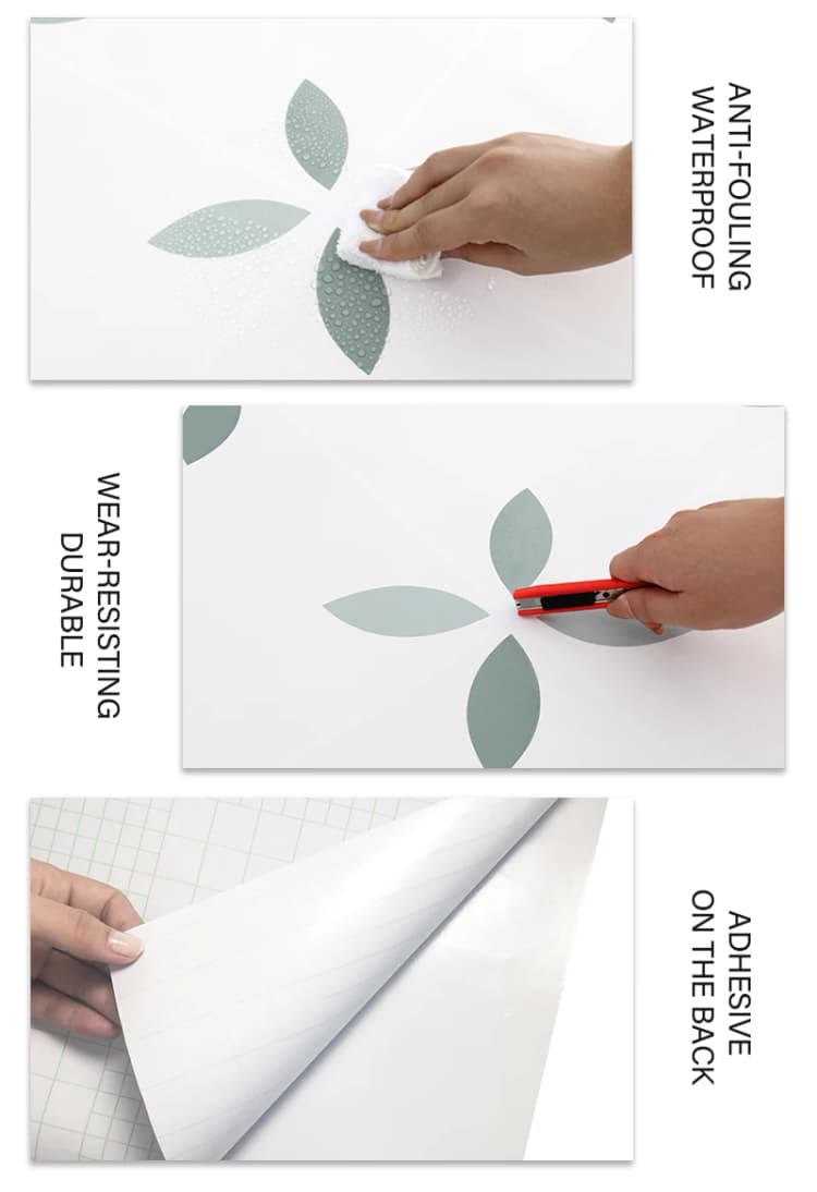 Custom Waterproof Antislip Floral Pattern Peel and Stick Self Adhesive Pvc Vinyl Floor Sticker Wallpaper for Kitchen Bathroom detail 6