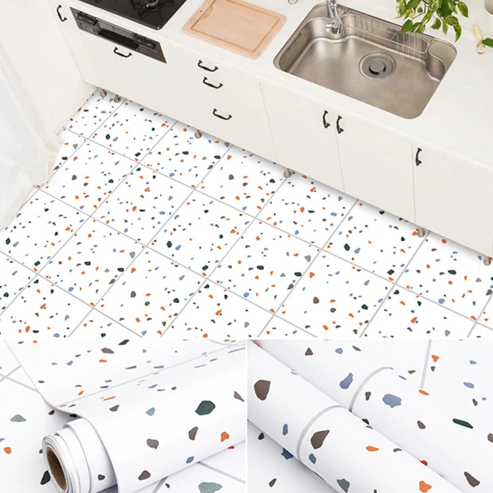 60CM*5M Wholesale Custom Pvc Wall Paper Roll Thickened Bathroom Floor Paper Marble Terrazzo Wallpaper Self Adhesive for Floor