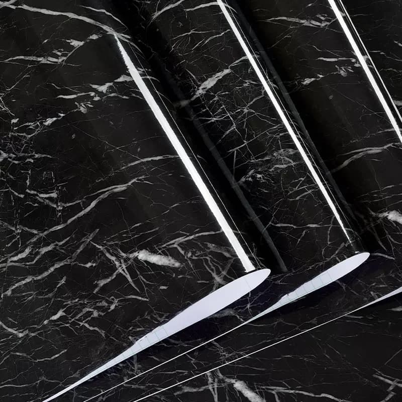 3D Black PVC Vinyl Marble Sticker Wallpaper Peel and Stick Self Adhesive Removable Wallpaper for Cabinet Kitchen