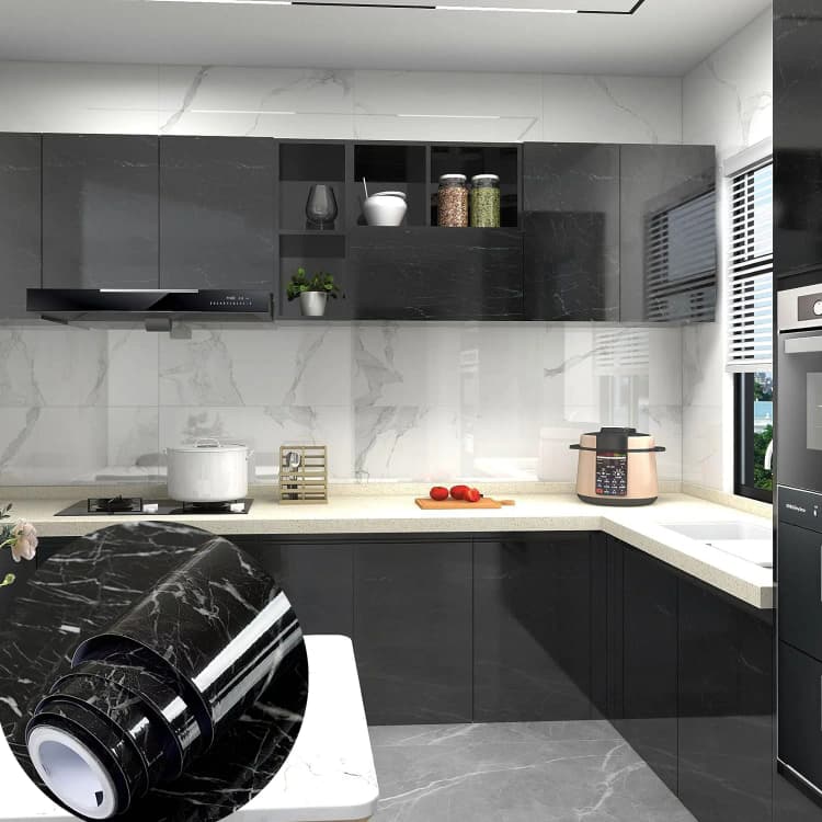 3D Black PVC Vinyl Marble Sticker Wallpaper Peel and Stick Self Adhesive Removable Wallpaper for Cabinet Kitchen detail 2