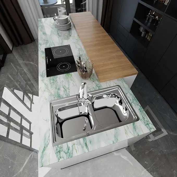 3D Green Marble Wallpaper Peel and Stick Removable Decorative Self Adhesive Vinyl Wall Paper Shelf Liner Granite  for Kitchen detail 3