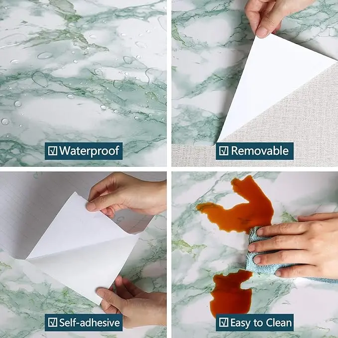 3D Green Marble Wallpaper Peel and Stick Removable Decorative Self Adhesive Vinyl Wall Paper Shelf Liner Granite  for Kitchen detail 6