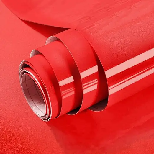Glossy Red Contact Paper Wallpaper Kitchen Bedroom Vinyl Waterproof Removable Shiny Glitter Self Adhesive Wallpaper detail 2