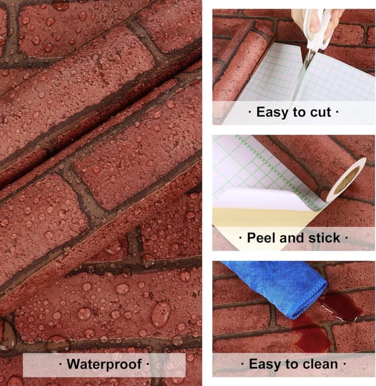 Christmas 3D Red Brick Wallpaper Peel and Stick Self Adhesive Brick Printed Wall Stickers for Brick Wall Backdrop Decoration detail 6