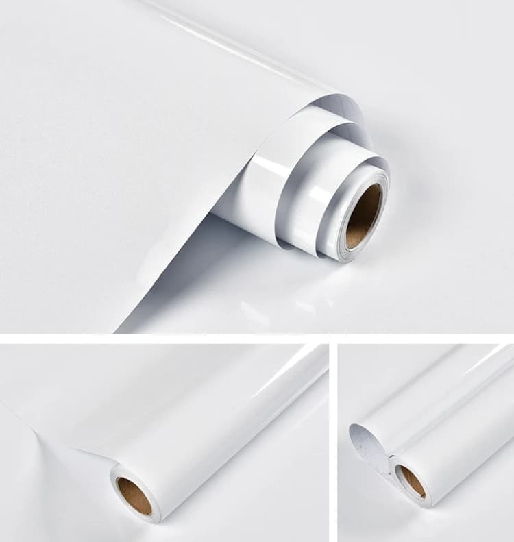 Self-Adhesive Waterproof Cabinet Sticker Kitchen Removable Glossy Contact Paper Peel and Stick Pvc Wallpapers Light Grey Plain detail 2