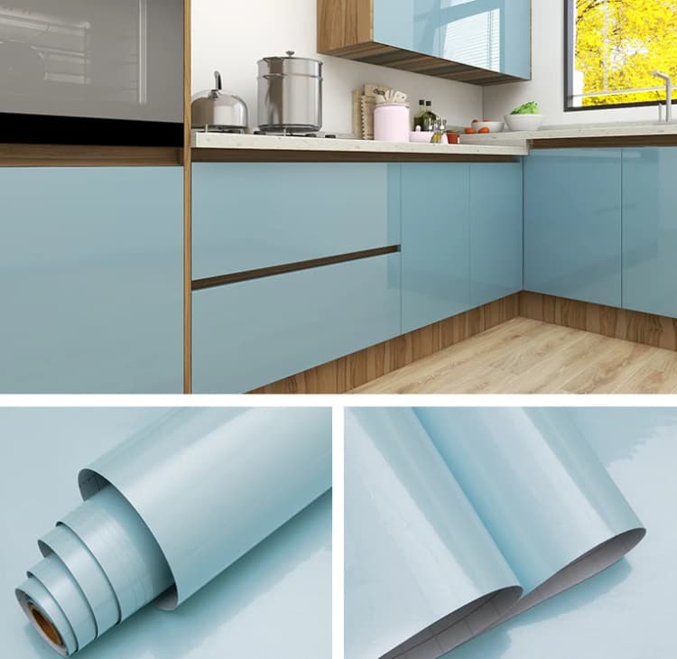 Self-Adhesive Waterproof Cabinet Sticker Kitchen Removable Glossy Contact Paper Peel and Stick Pvc Wallpapers Light Grey Plain detail 3