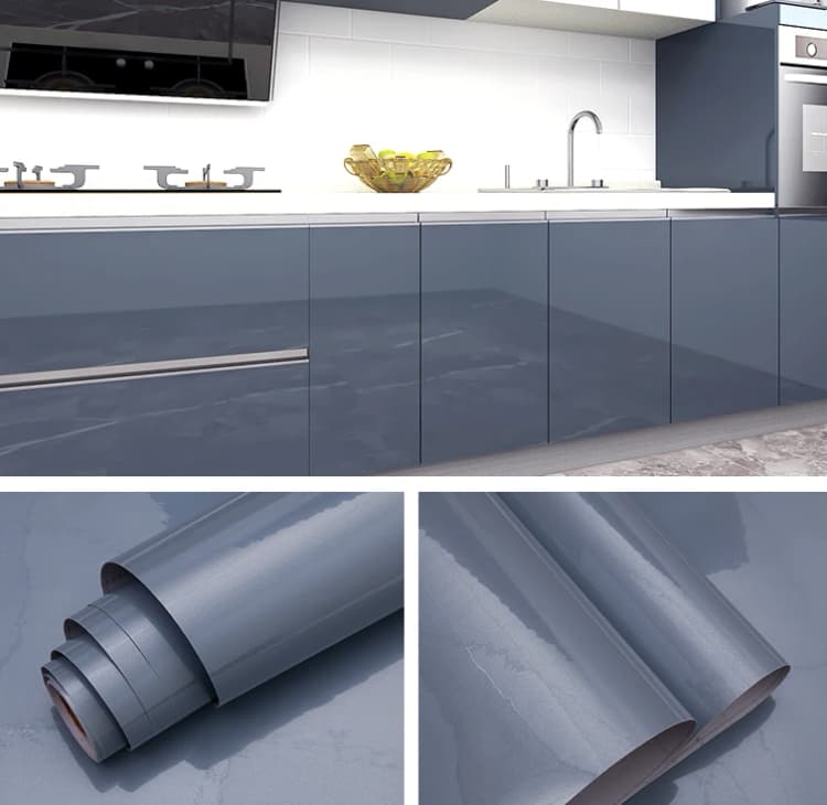 Self-Adhesive Waterproof Cabinet Sticker Kitchen Removable Glossy Contact Paper Peel and Stick Pvc Wallpapers Light Grey Plain detail 4