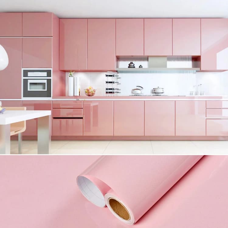 Self-Adhesive Waterproof Cabinet Sticker Kitchen Removable Glossy Contact Paper Peel and Stick Pvc Wallpapers Light Grey Plain detail 5