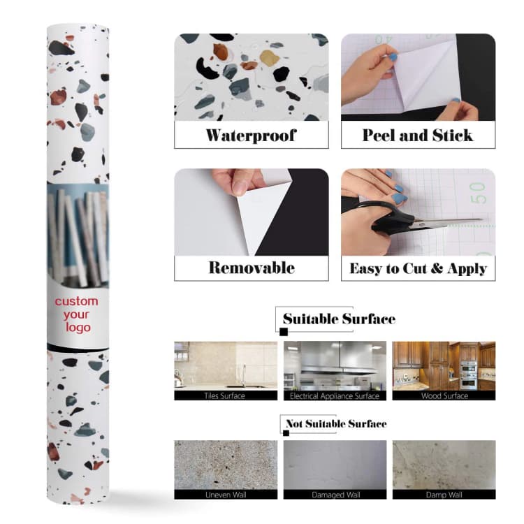 Granite Contact Paper 60cm*2m Peel and Stick Marble Wallpaper Self Adhesive Removable Glossy Stone Vinyl Film for Kitchen detail 6