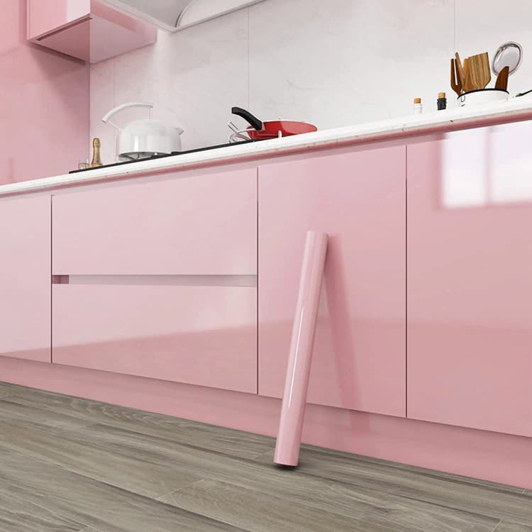 China Factory Light Pink Glitter Glossy Cupboard Kitchen Cabinet Wallpaper Pvc Waterproof Removable Peel and Stick Wallpaper detail 1