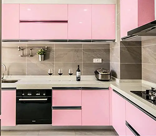 China Factory Light Pink Glitter Glossy Cupboard Kitchen Cabinet Wallpaper Pvc Waterproof Removable Peel and Stick Wallpaper detail 6