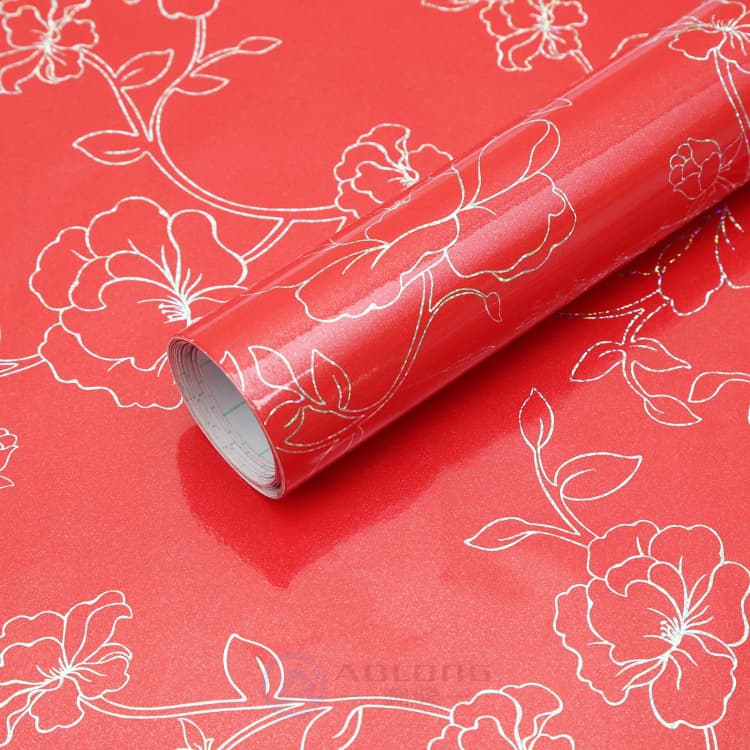 Red Glitter Glossy Cupboard Kitchen Cabinet Wallpaper Pvc Contact Paper Self Adhesive Peel and Stick Wall Paper Roll in China detail 1