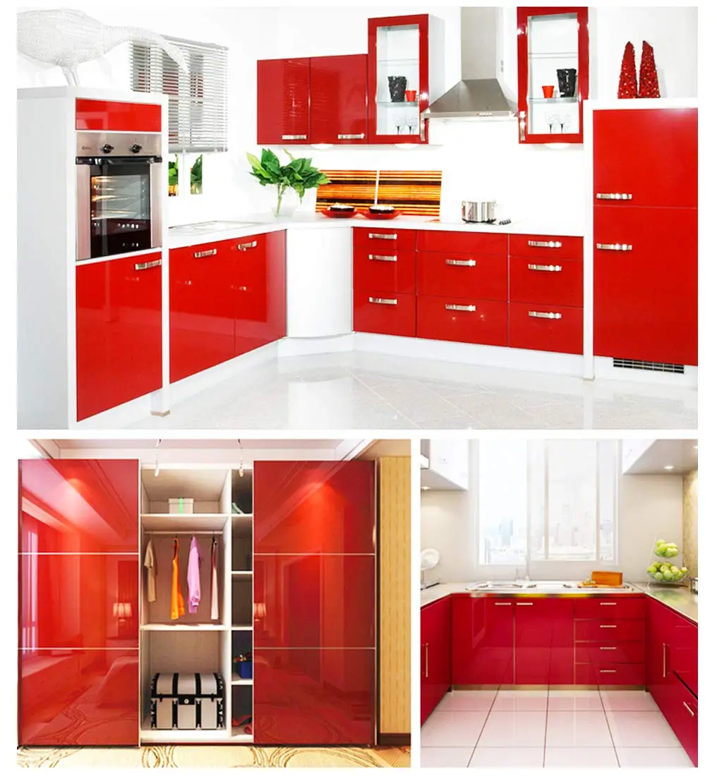 Red Glitter Glossy Cupboard Kitchen Cabinet Wallpaper Pvc Contact Paper Self Adhesive Peel and Stick Wall Paper Roll in China detail 6