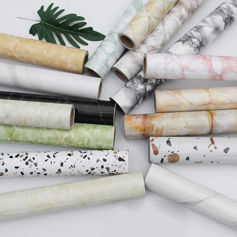Glossy Terrazzo Granite Marble Wall Paper Roll Self Adhesive Wallpaper for Kitchen Countertop Cabinet Furniture Renovation