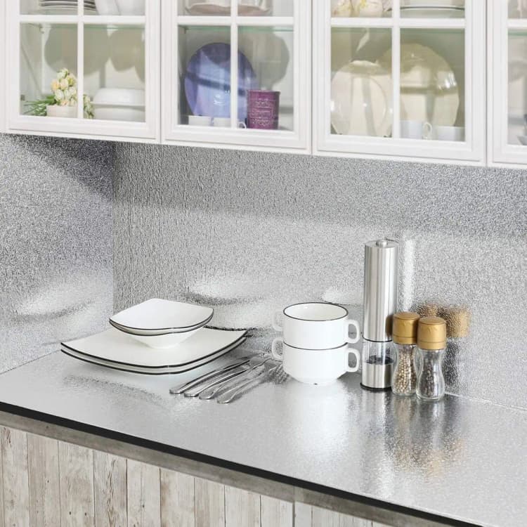 COWINLIFE DECO Silver Furniture Foil Texture Easy-Clean Waterproof Film Protective Aluminum Home Decor Cabinet Film Wallpaper Rolls detail 2