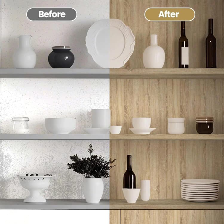 COWINLIFE DECO Wood Texture Thickening 3D Wall Stickers Peel and Stick Paper Home Decor PVC Self-Adhesive Wallpaper Rolls for Kitchen detail 4