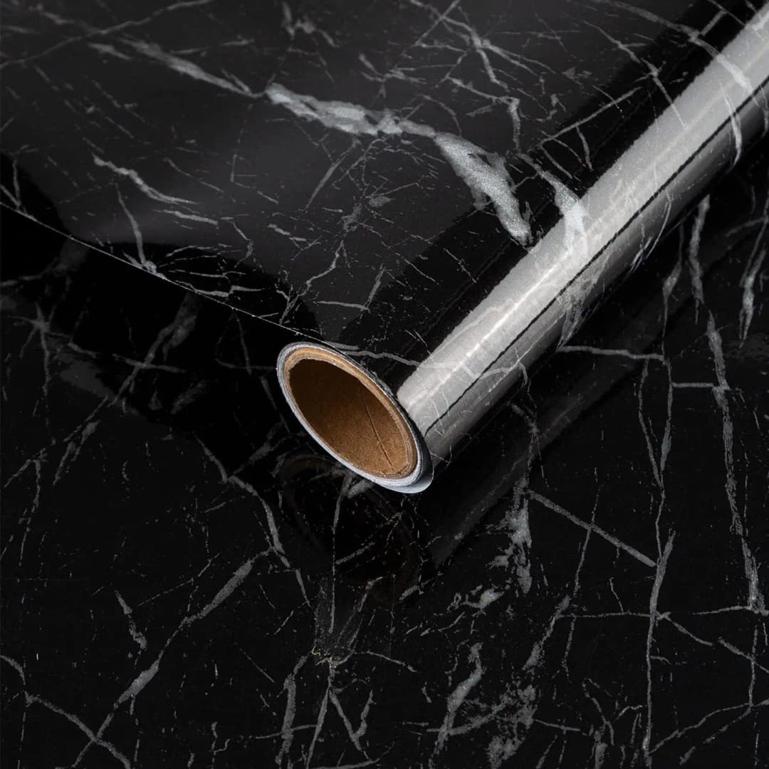 COWINLIFE DECO 3D Glossy Black Marble Sticker Contact Paper Peel and Stick Wallpaper Rolls Room Decoration Items Marble Coffee Table