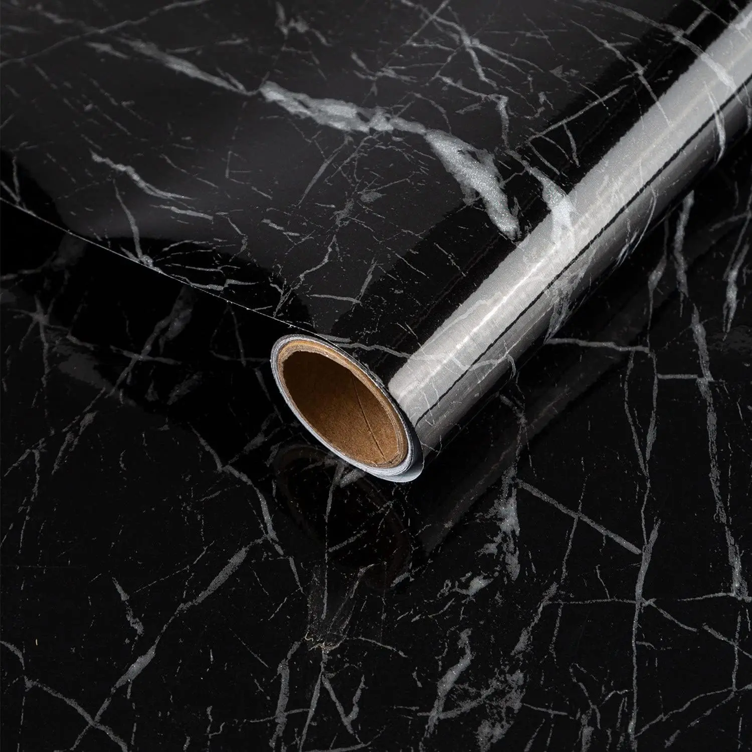 COWINLIFE DECO 3D Glossy Black Marble Sticker Contact Paper Peel and Stick Wallpaper Rolls Room Decoration Items Marble Coffee Table