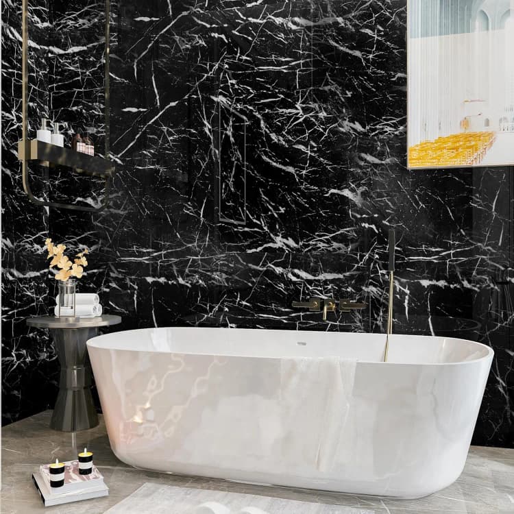 COWINLIFE DECO 3D Glossy Black Marble Sticker Contact Paper Peel and Stick Wallpaper Rolls Room Decoration Items Marble Coffee Table detail 5
