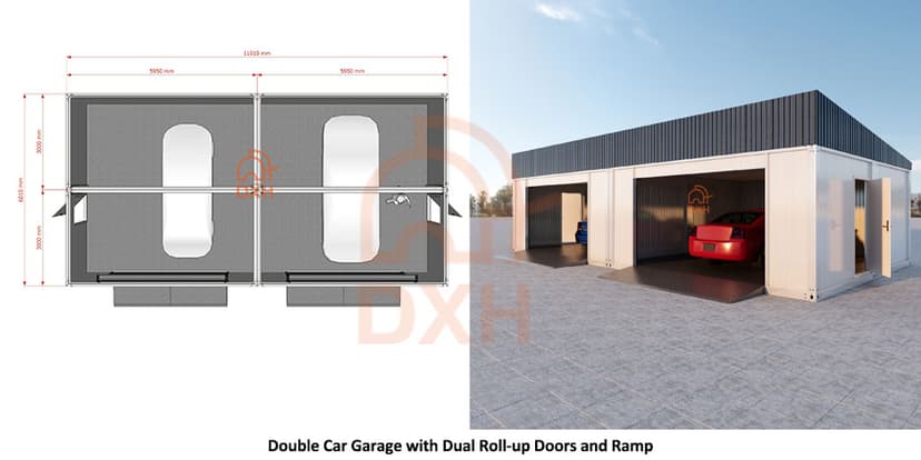 Flat Pack Container Garage with Dual-roll Up Doors