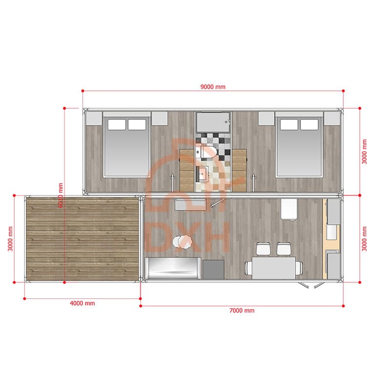 Prefab-Cabin-Floor-Plans-with-Two-Bedroom