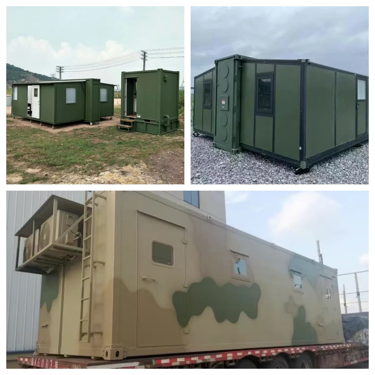 Special custom camouflage/Army green container houses for outdoor, military use