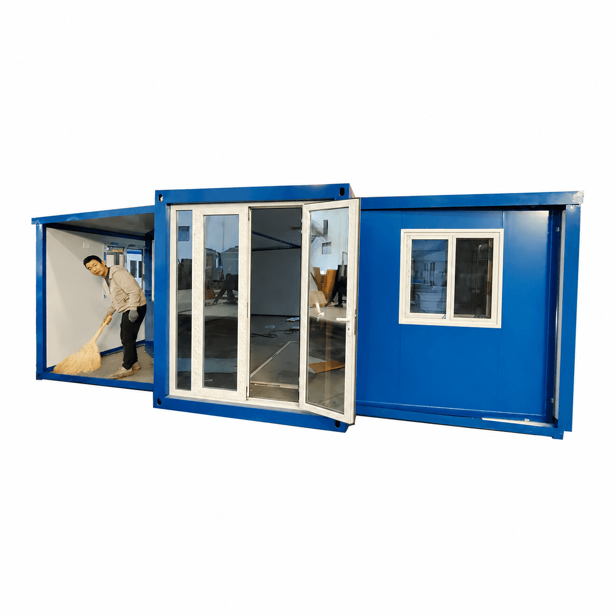 20ft Expandable Container House Affordable Custom Blue Prefab House with 2 Bedrooms 1 Kitchen and 1bathroom