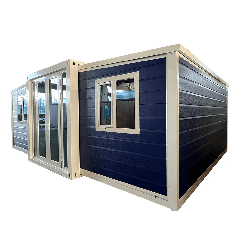 20ft Expandable Container House Luxury Custom Royal Blue Metal Carved Panels   2 Bedrooms 1 Bathroom 1 Kitchen 2