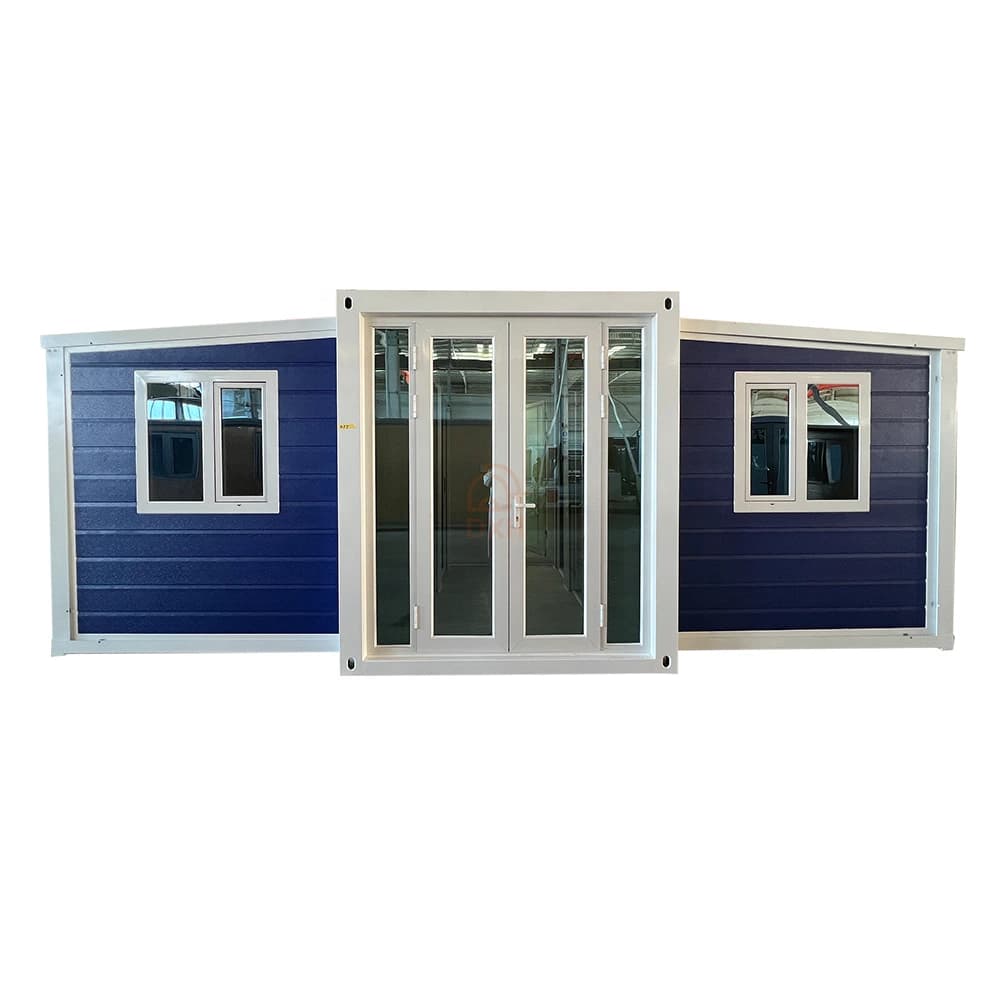 20ft Expandable Container House Luxury Custom Royal Blue Metal Carved Panels   2 Bedrooms 1 Bathroom 1 Kitchen 1