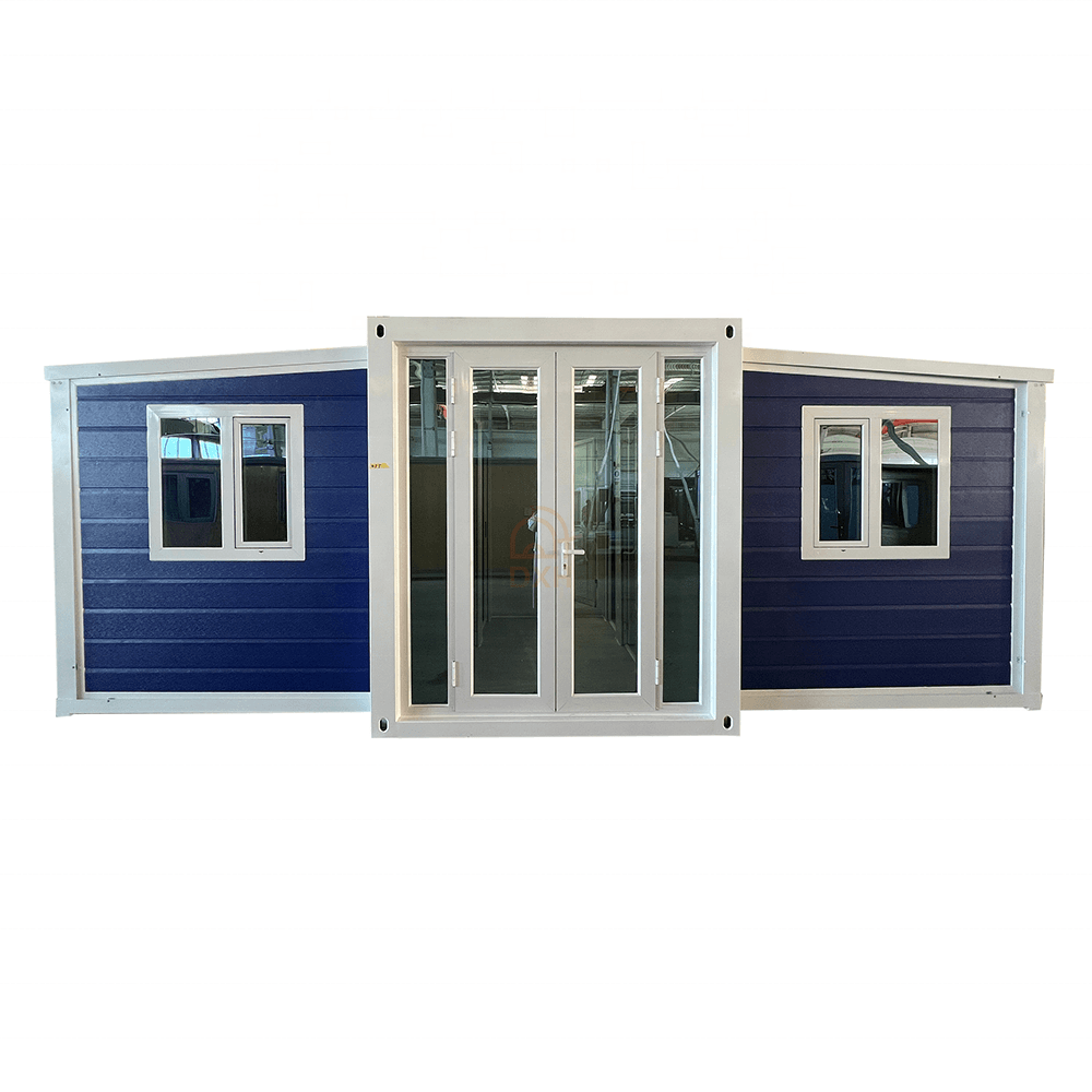 20ft Expandable Container House Luxury Custom Royal Blue Metal Carved Panels   2 Bedrooms 1 Bathroom 1 Kitchen