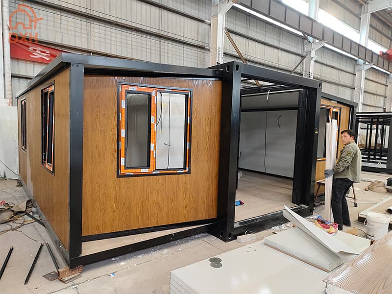 Cowinlife 20ft Teak color standard configuration expandable container house with 2 bedrooms 1 bathroom and 1 kitchen 2