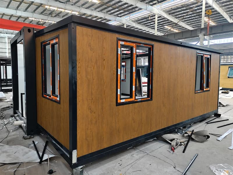 Cowinlife 20ft Teak color standard configuration expandable container house with 2 bedrooms 1 bathroom and 1 kitchen 4