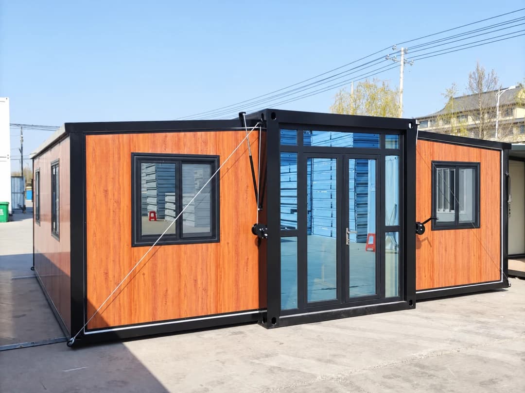 China manufacturer Cowinlife 20ft dark wood grain color expandable Exquisite container house with 2 bedrooms 1 bathroom 1 kitchen 2