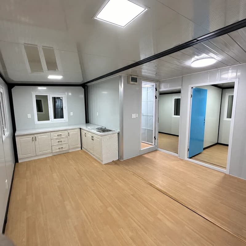 Cowinlife 20ft Teak color standard configuration expandable container house with 2 bedrooms 1 bathroom and 1 kitchen 6