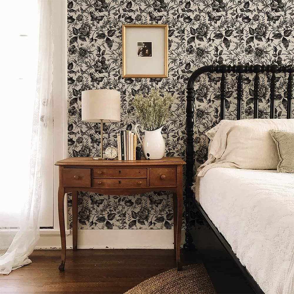 QUCHENG Butterfly Wallpaper Wall Decal Rose Floral Peel and Stick Wall Sticker Removable PVC Wall Decor for Bedroom Living Room Cabinet Furniture