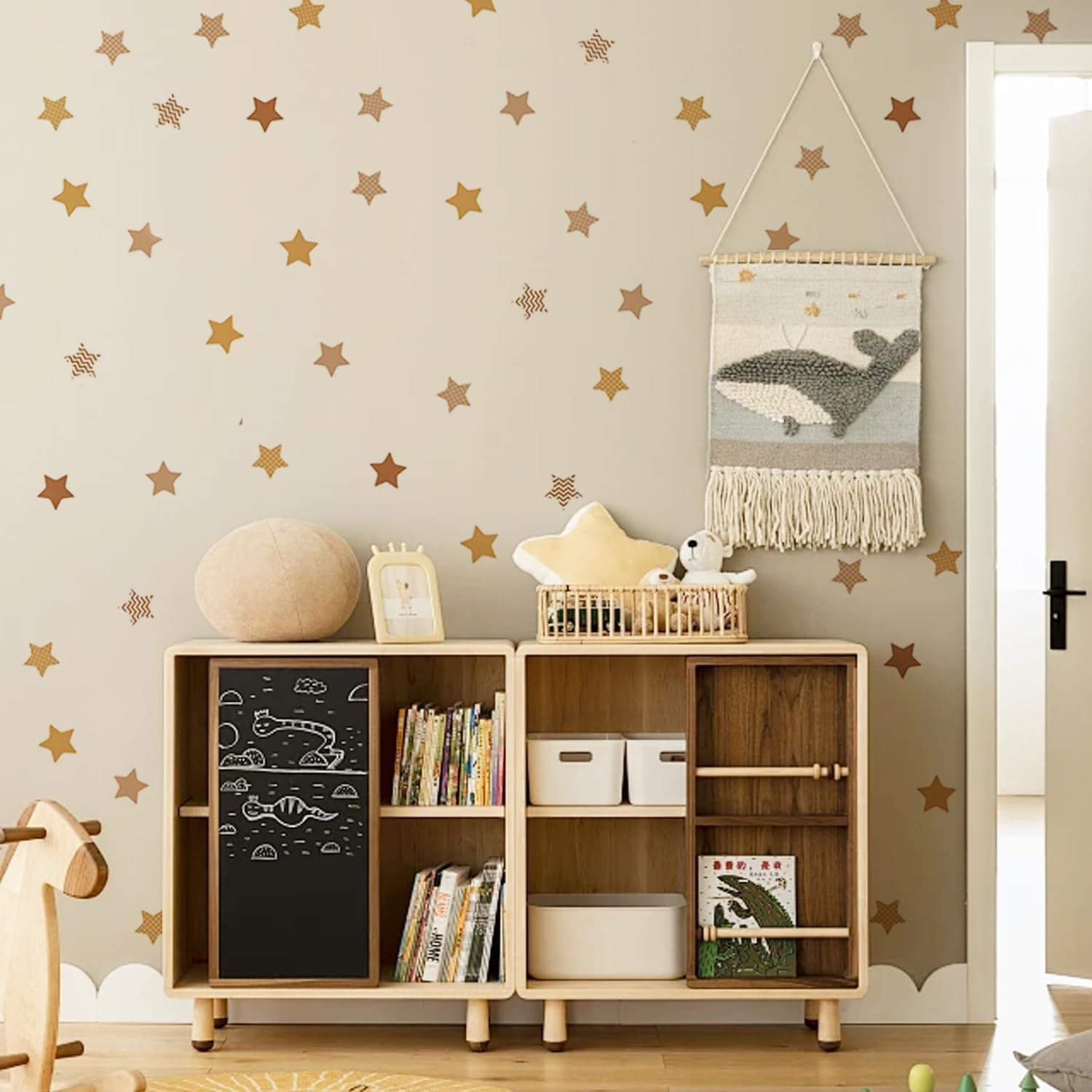 Boho Wall Decal Stickers Star Kids Toddler Bedroom Art Removable Stickers Decor Nursery Playroom Vinyl Waterproof Wall Decoration 6 Sheets