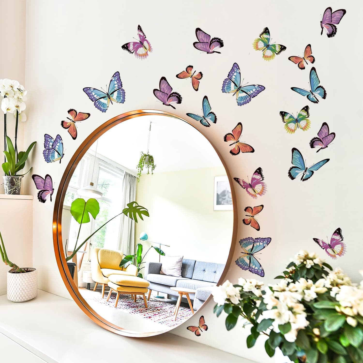 Boho Flower Wall Decal Stickers Butterfly Kids Toddler Bedroom Removable Stickers Decor Nursery Livingroom Vinyl Waterproof Wall Decoration 6 Sheets