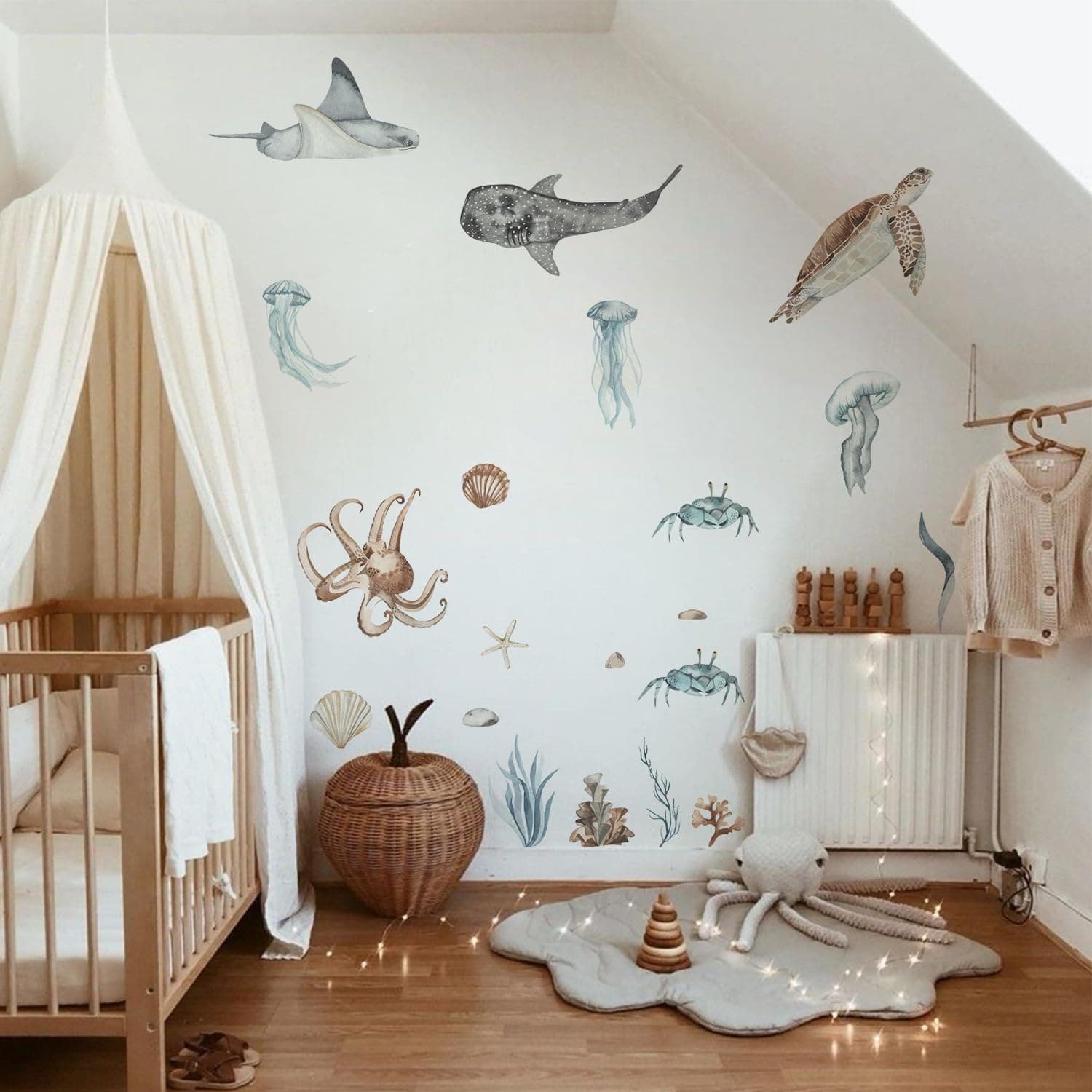 Ocean Wall Decals Marine Animal Boys Bedroom Large Stickers Removable Whale Decor Nursery Kids Room Murals DIY Cute Decorations
