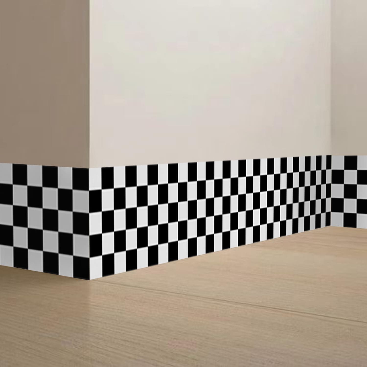 Checkered Wall Border Stickers Peel and Stick Black and White Skirting Self Adhesive Bathroom Waist Line Decal Vinyl Wallpaper