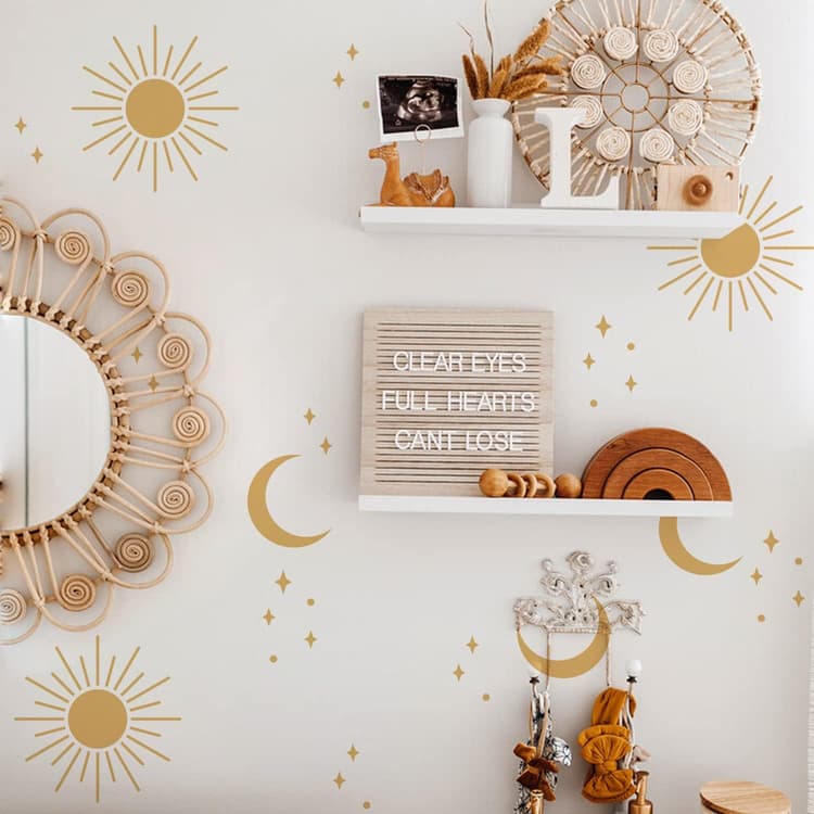 Nursery Wall Stickers Boho Kids Room Decor Girls Bedroom Removable Wall Decals Vinyl Murals DIY Cute Decorations 12 Sheets