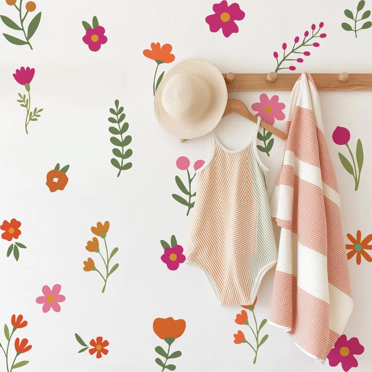 Nursery Wall Stickers Boho Kids Room Decor Girls Bedroom Removable Wall Decals Vinyl Murals DIY Cute Decorations 12 Sheets