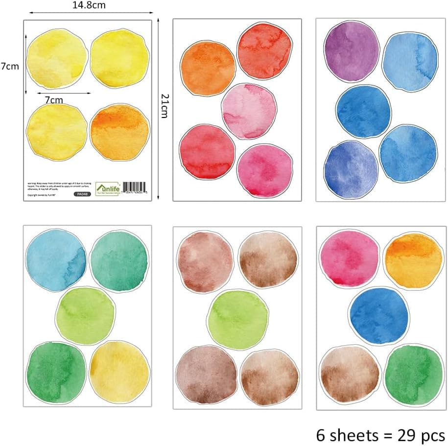 Rainbow Polka Dot Wall Stickers Peel and Stick Decals 6 Sheets | Peel & stick, no residue, watercolor, nursery kids room bedroom playroom classroom decor, DIY craft, safe non-toxic material gallery image 8